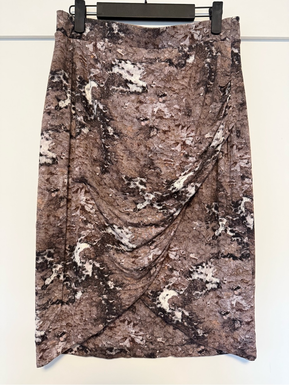 Cynthia Rowley Brown Marble-Print Draped Pencil Skirt size M